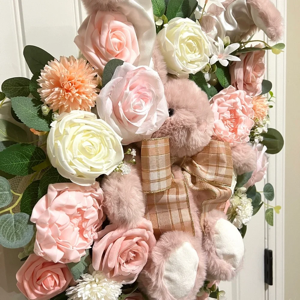 Floral Bunny Wreath with Pink and White Roses